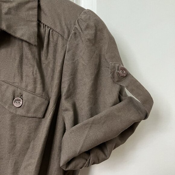 La Redoute Shirt Dress Womens 10 Gray Linen Button Front Belted Neutral Minimal - Picture 4 of 10